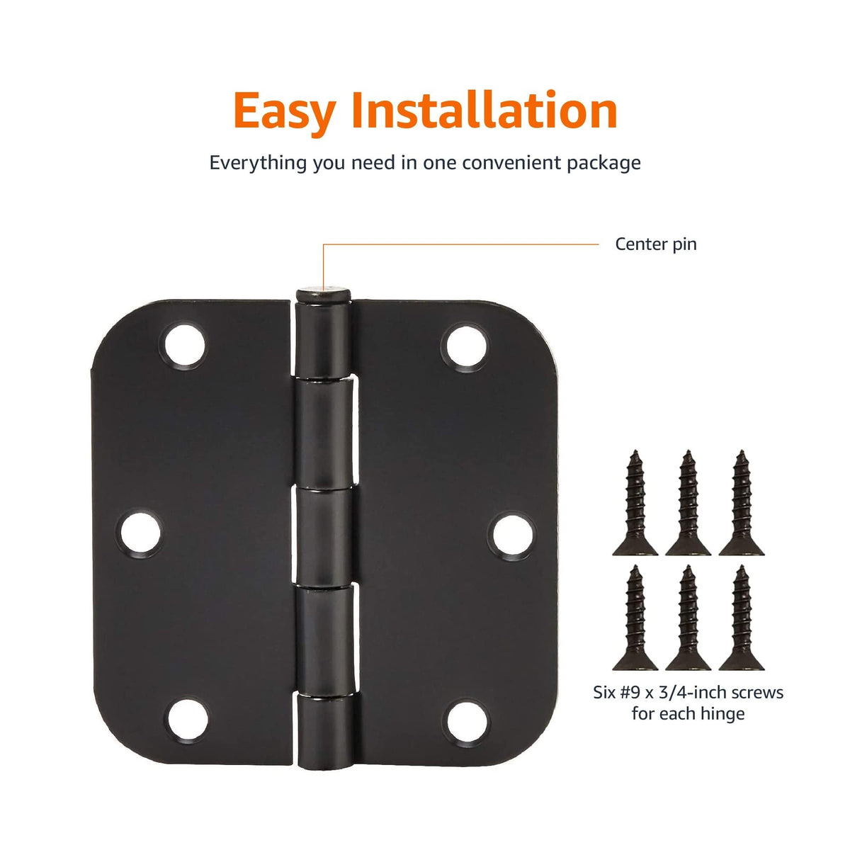 Amazon Basics rounded hinge mounted on a door for smooth operation.