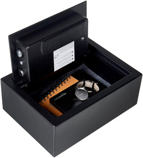 Amazon Basics interior space note highlights compact 0.1 cu ft capacity