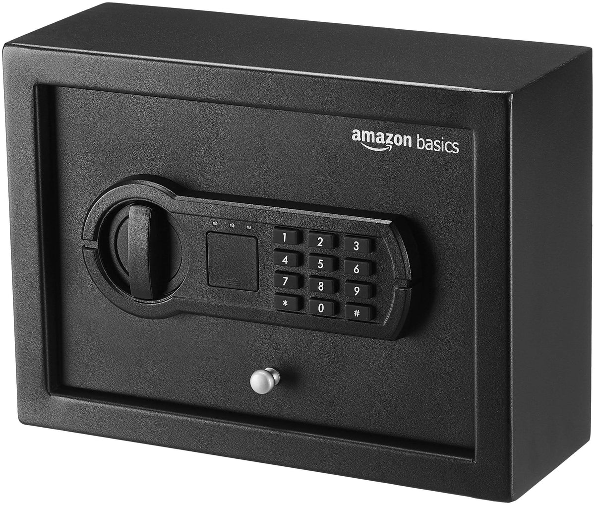 Amazon Basics small slim drawer safe front view showing compact drawer-friendly design