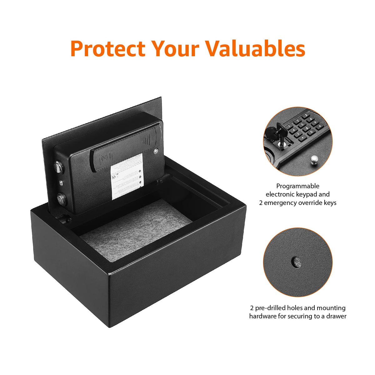 Amazon Basics safe keypad close-up highlighting programmable access for quick retrieval