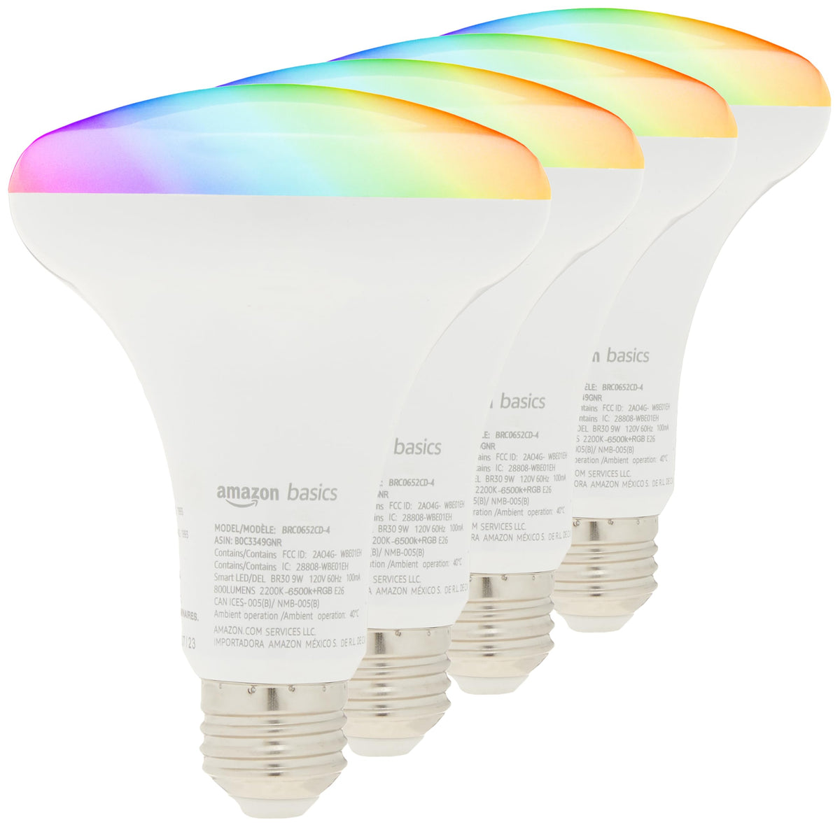 Amazon Basics BR30 smart bulb in living room showing color-changing ambiance