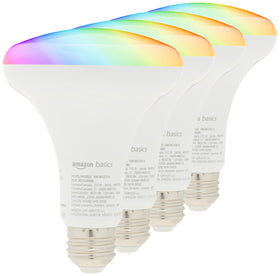 Amazon Basics BR30 smart bulb in living room showing color-changing ambiance