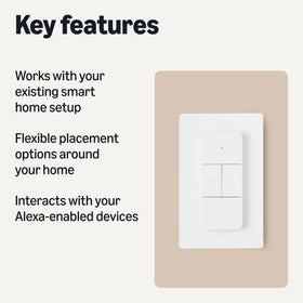 Amazon Basics smart dimmer remote packaging box highlights quick setup with Alexa.