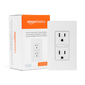 Amazon Basics Smart In-Wall Outlet front view shows discreet, white design for elegant integration