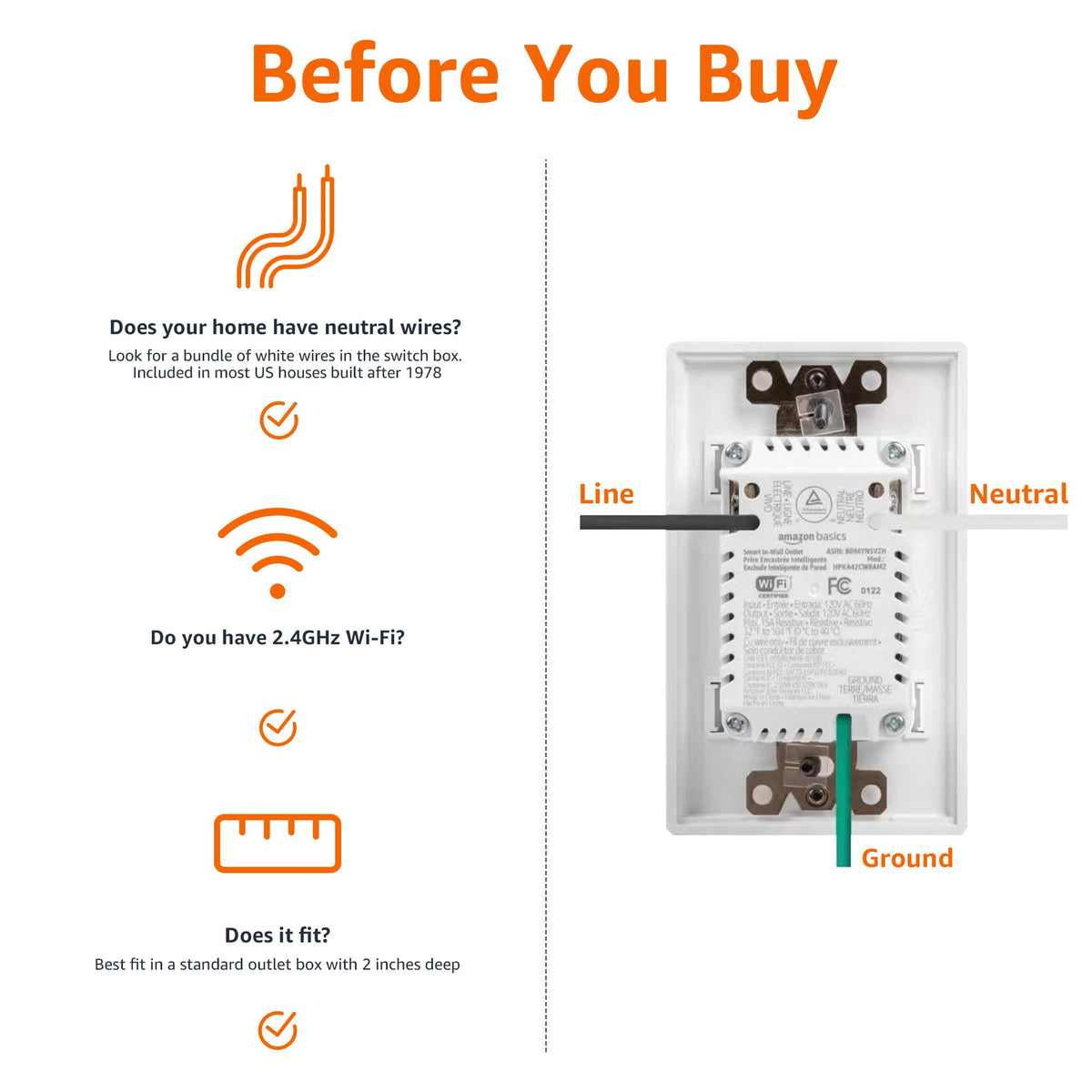 Amazon Basics Smart In-Wall Outlet with individual sockets for separate control