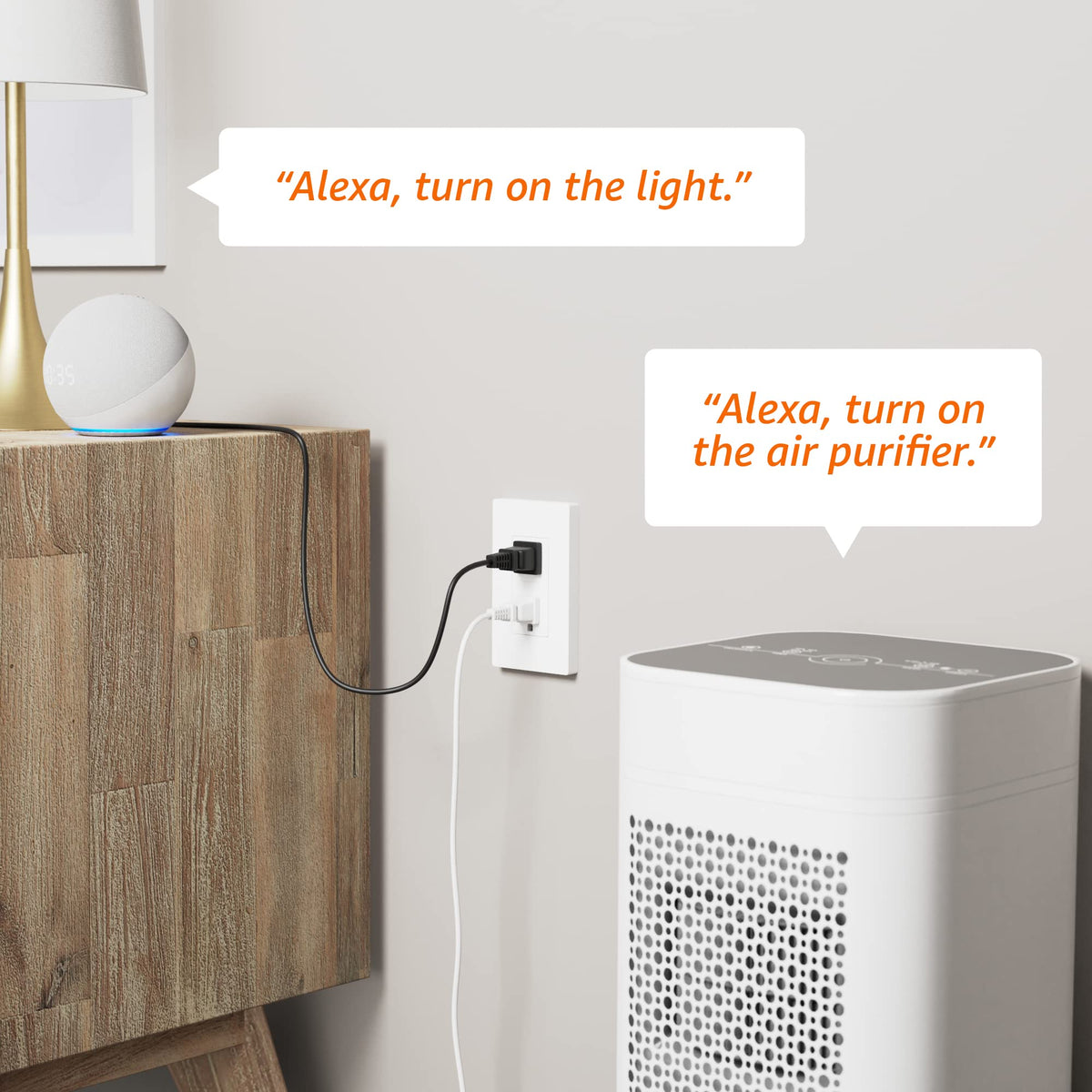Amazon Basics Smart In-Wall Outlet demonstrates Alexa voice control for connected devices