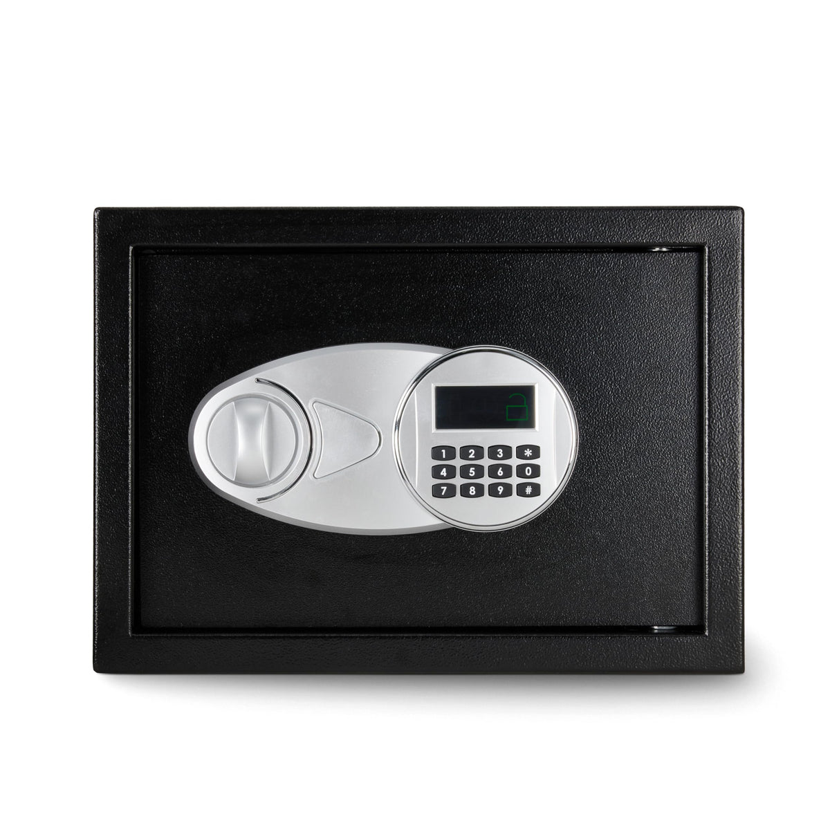 Amazon Basics steel security safe emergency override keys show backup access option.