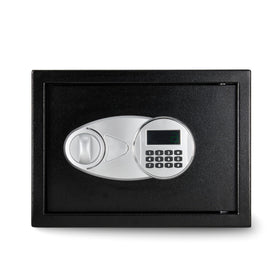 Amazon Basics steel security safe emergency override keys show backup access option.