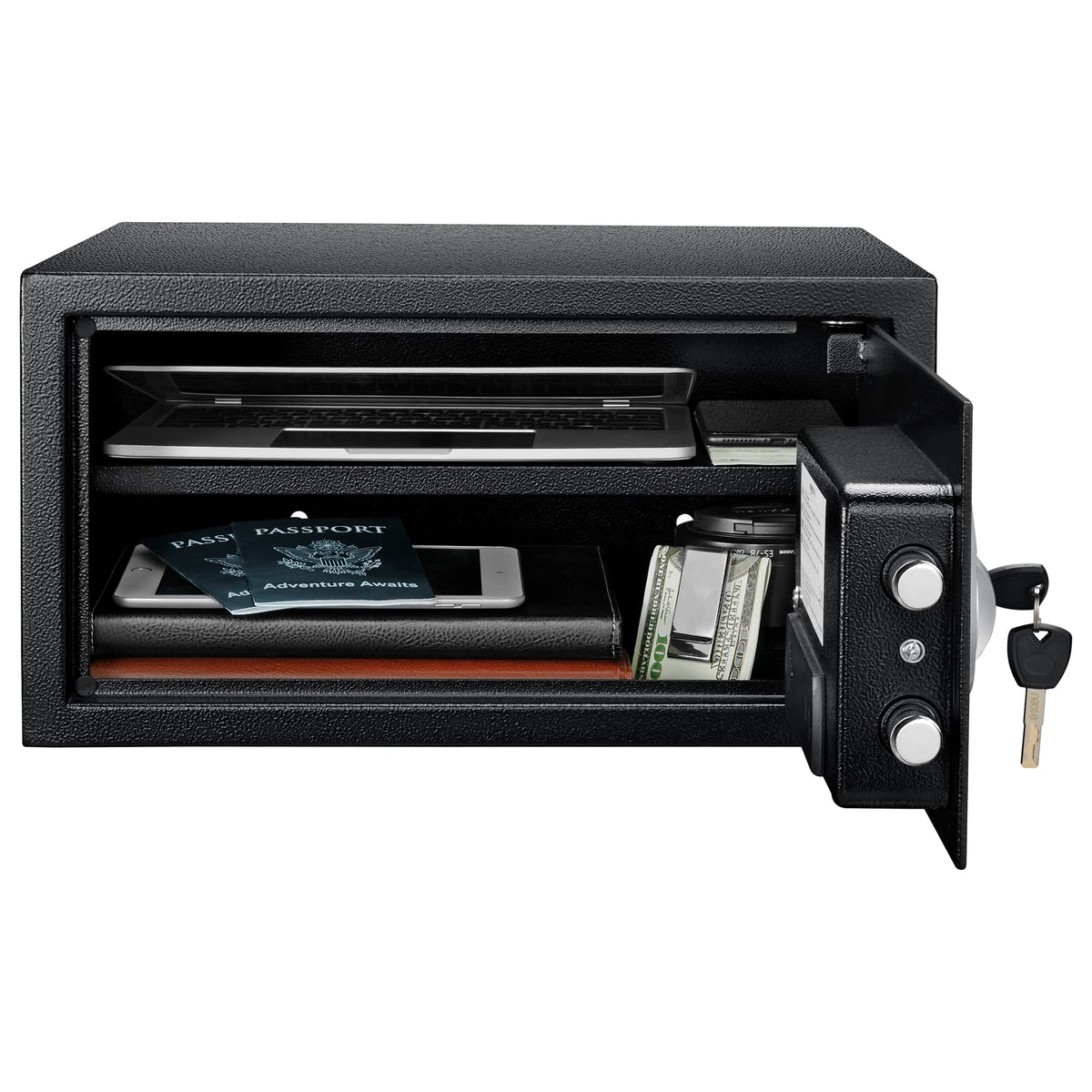 Amazon Basics safe interior with removable shelf for organizing valuables