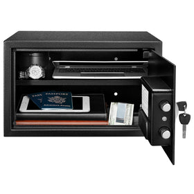 Mounting hardware included for secure wall, floor, or shelf installation.