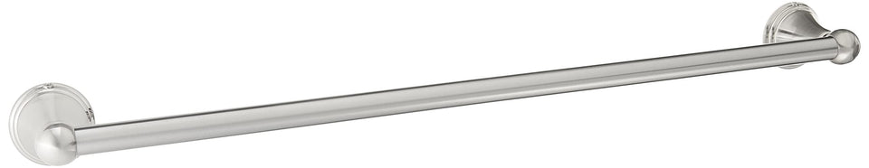 Amazon Basics straight modern towel bar front view in satin nickel finish for a clean bathroom look.