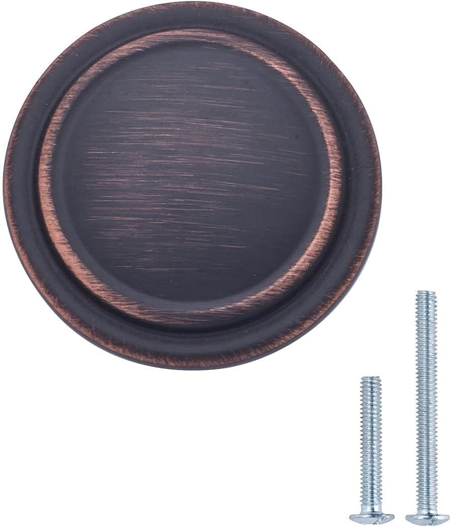 Amazon Basics straight top ring cabinet knob close-up in oil rubbed bronze finish.