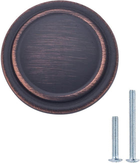 Amazon Basics straight top ring cabinet knob close-up in oil rubbed bronze finish.