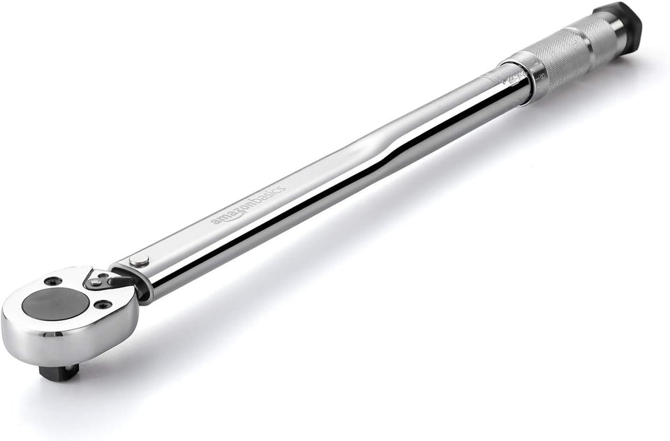 Amazon Basics torque wrench with 1/2-inch drive for versatile automotive and DIY tasks.