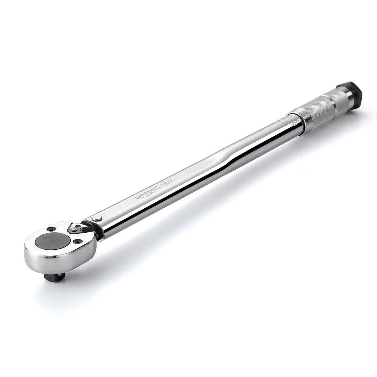 Amazon Basics torque wrench handle close-up showing comfortable grip and control.