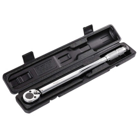 Amazon Basics torque wrench ratchet head in Cr-V steel resists wear.