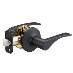 Amazon Basics Victorian passage lever front view, matte black, stylish interior upgrade.