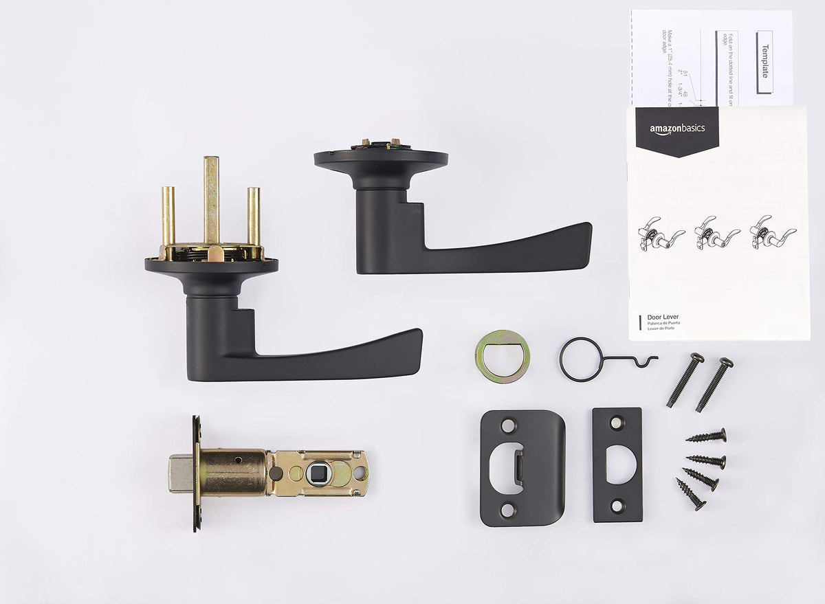 Amazon Basics packaging for matte black Victorian lever, ready for quick upgrade.