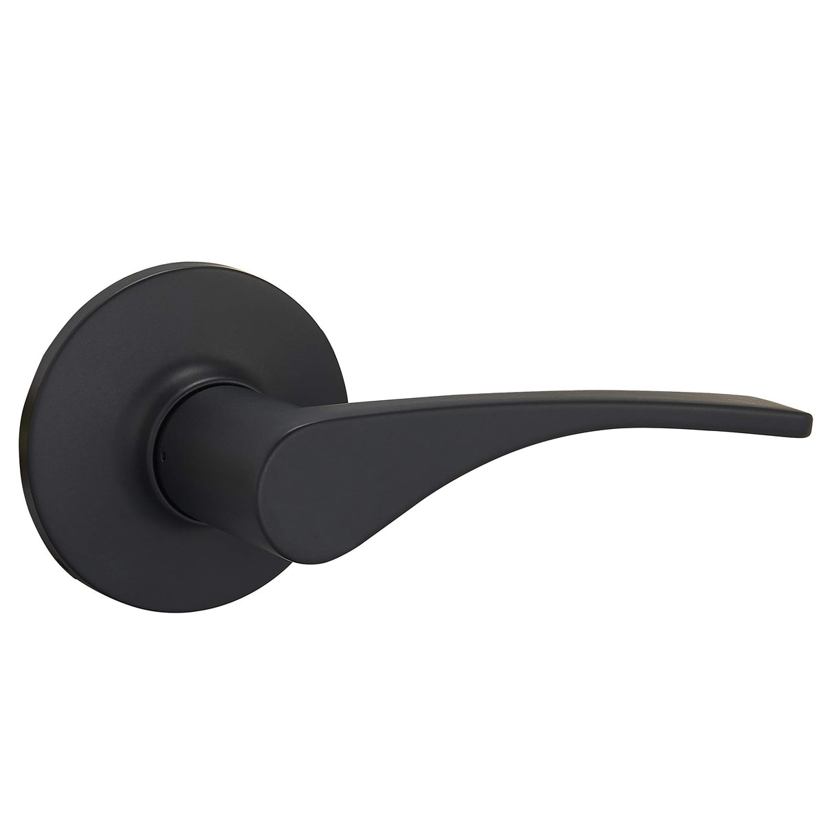 Amazon Basics Victorian lever side profile, matte black, reversible for both door directions.