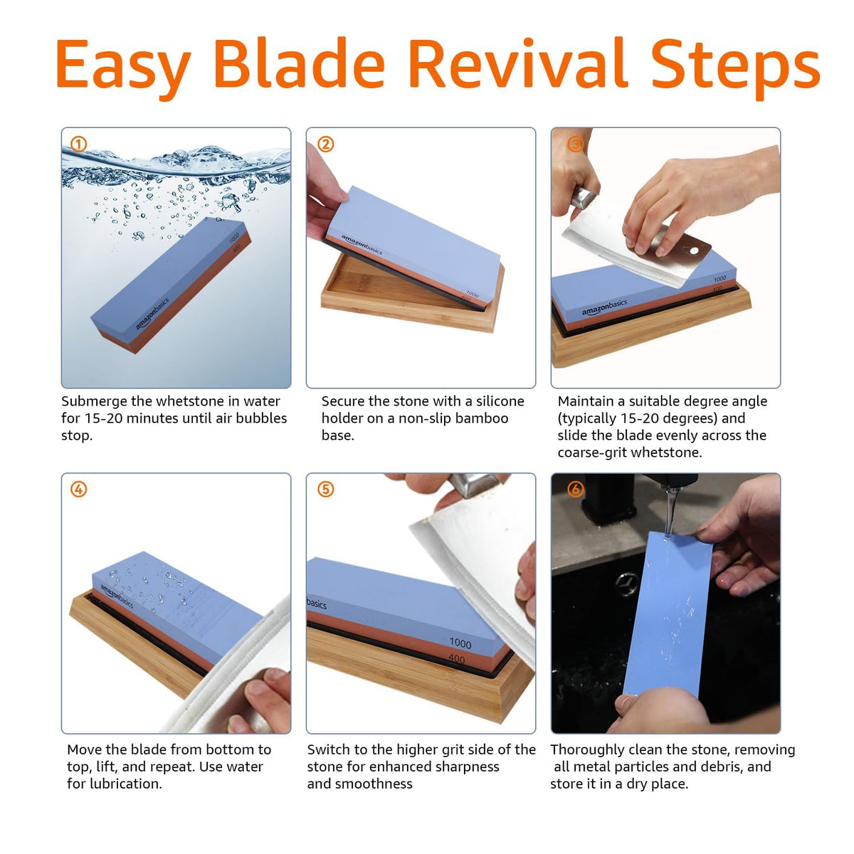 Amazon Basics whetstone suitable for kitchen, pocket, and hunting knives.