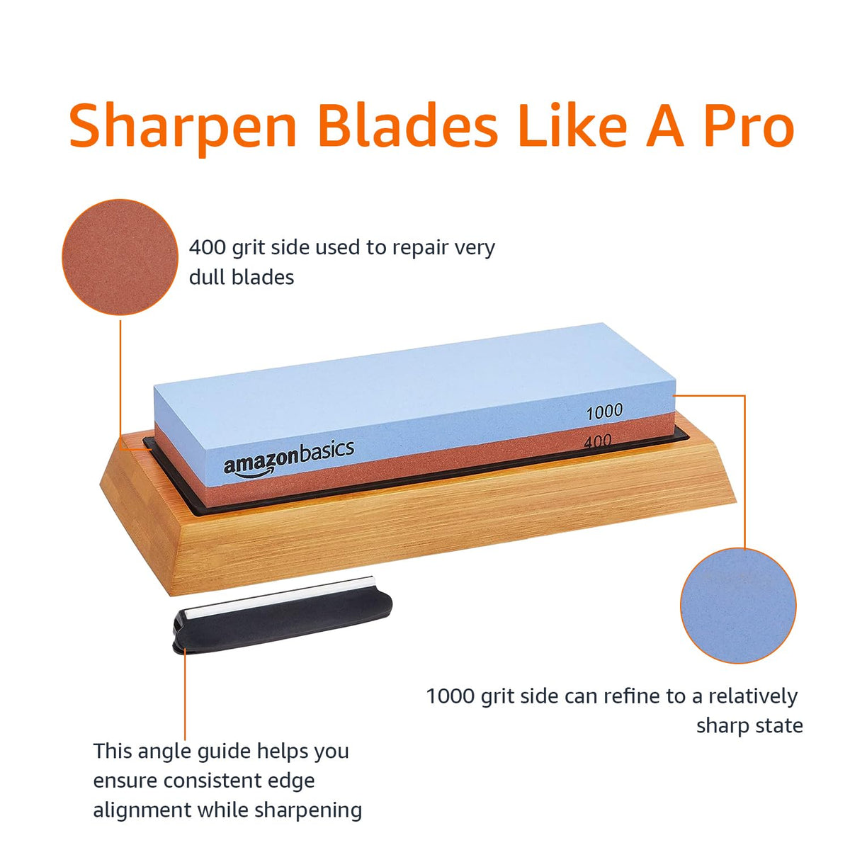 Amazon Basics non-slip bamboo base keeps the stone steady during use.