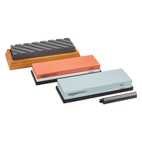 Amazon Basics whetstone set front view for stable home sharpening