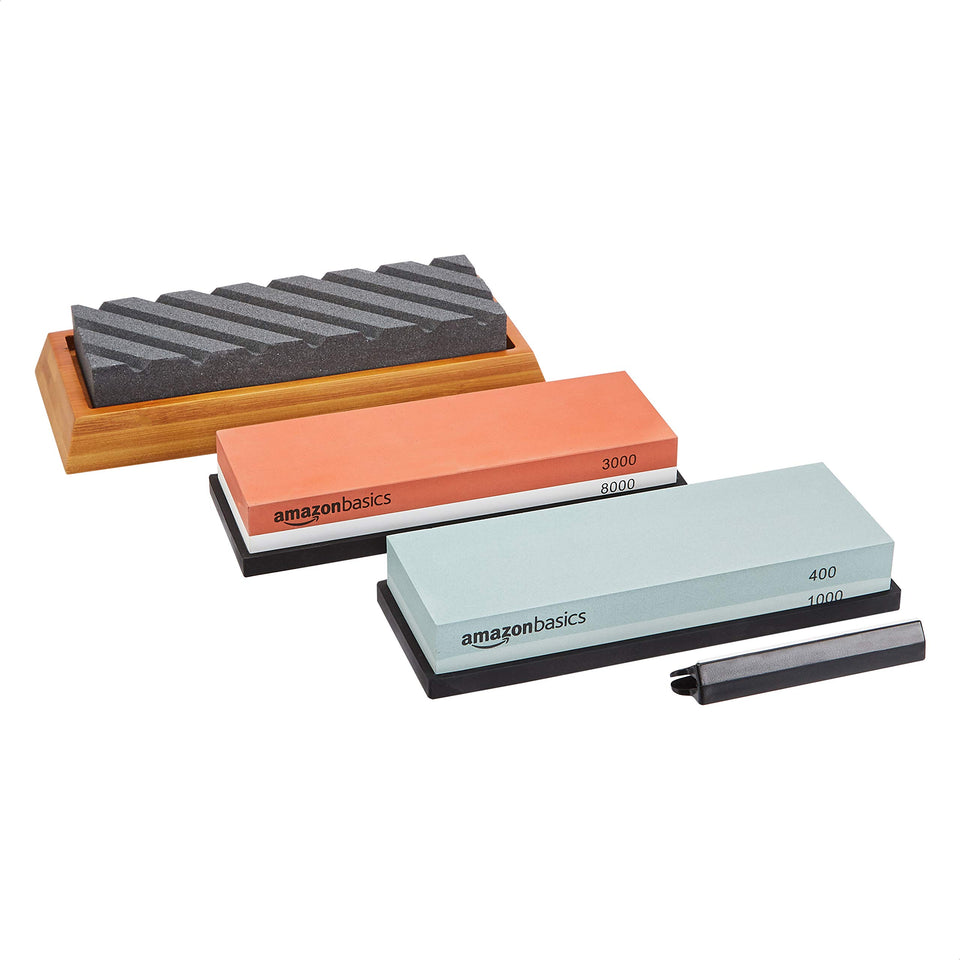 Amazon Basics whetstone set front view for stable home sharpening