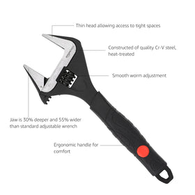 Amazon Basics 10-inch wide jaw wrench designed for versatile maintenance tasks.