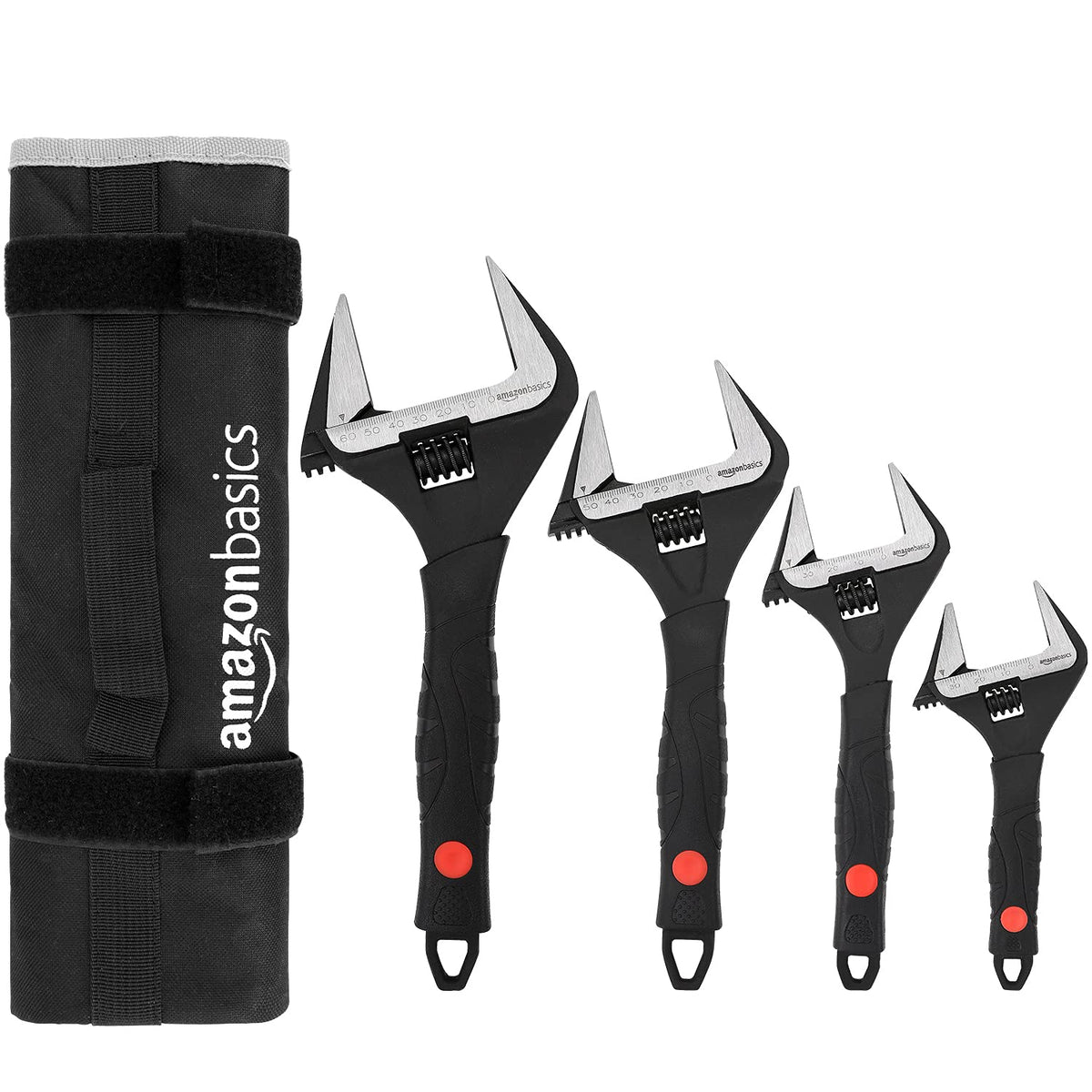 Amazon Basics 6-inch wide jaw wrench with soft grip for precise plumbing adjustments.