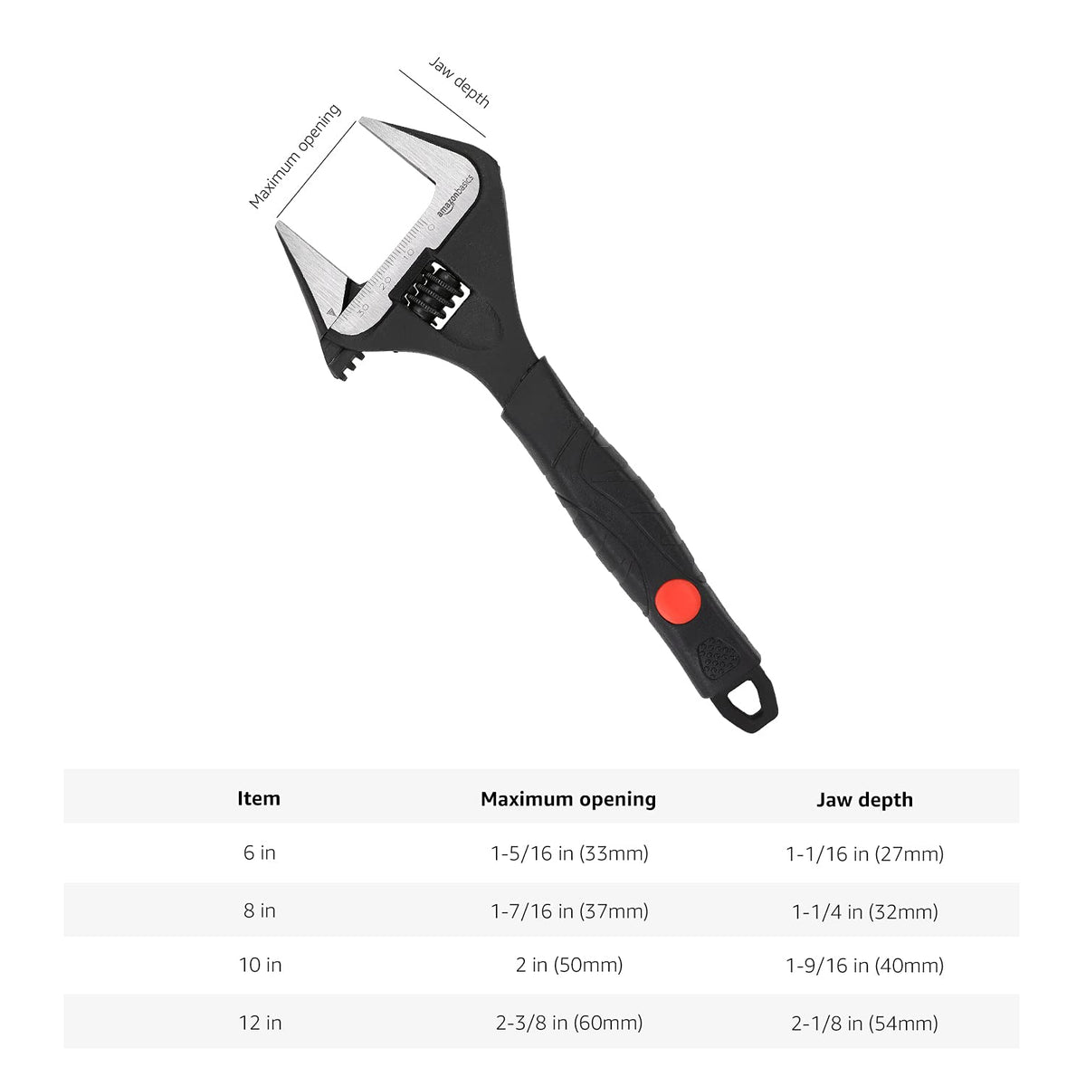 Amazon Basics 8-inch wide jaw wrench with strong grip for auto repairs.