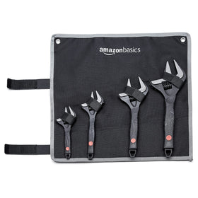 Amazon Basics soft-grip wrench in use on a bench for easy access.
