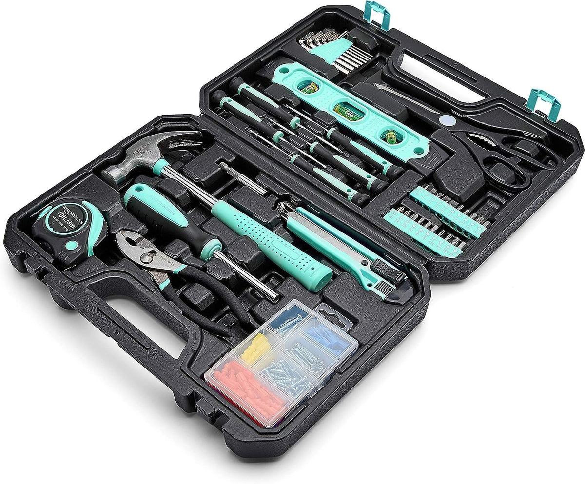Amazon Basics 142-piece toolkit hammer view for sturdy home repairs