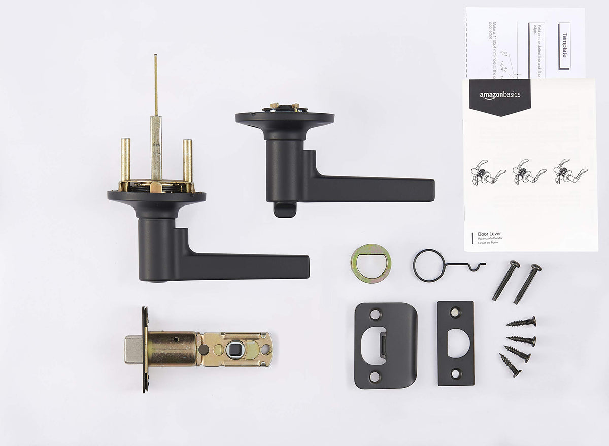 Amazon Basics Manchester privacy lever demonstrates reversible design for left or right-handed doors.