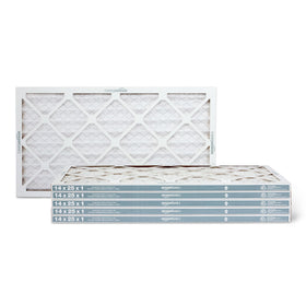 Amazon Basics MERV 5 air filter packaging in a six-pack for convenient replacement.
