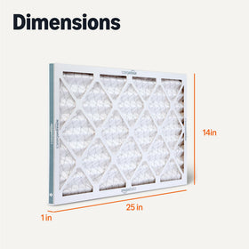 Actual size label on Amazon Basics MERV 5 filter confirms proper 13.75x24.75x0.75 fit.