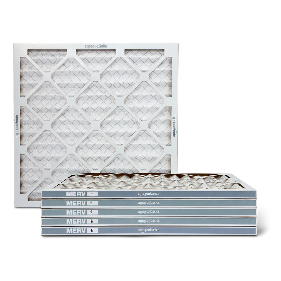 Amazon Basics MERV5 filter front view with six-pack for cleaner indoor air