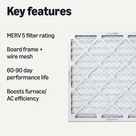 Amazon Basics MERV5 filter closeup of electrostatic media capturing particles