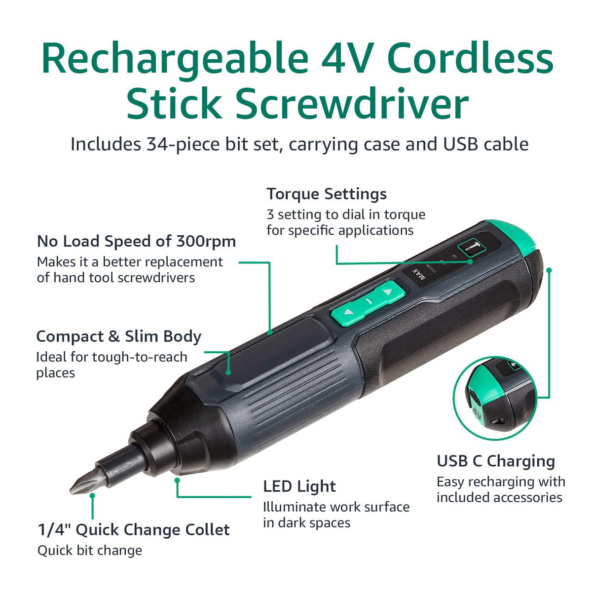 Amazon Basics SKIL 4V screwdriver LED light illuminates work surface.