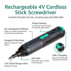 Amazon Basics SKIL 4V screwdriver LED light illuminates work surface.