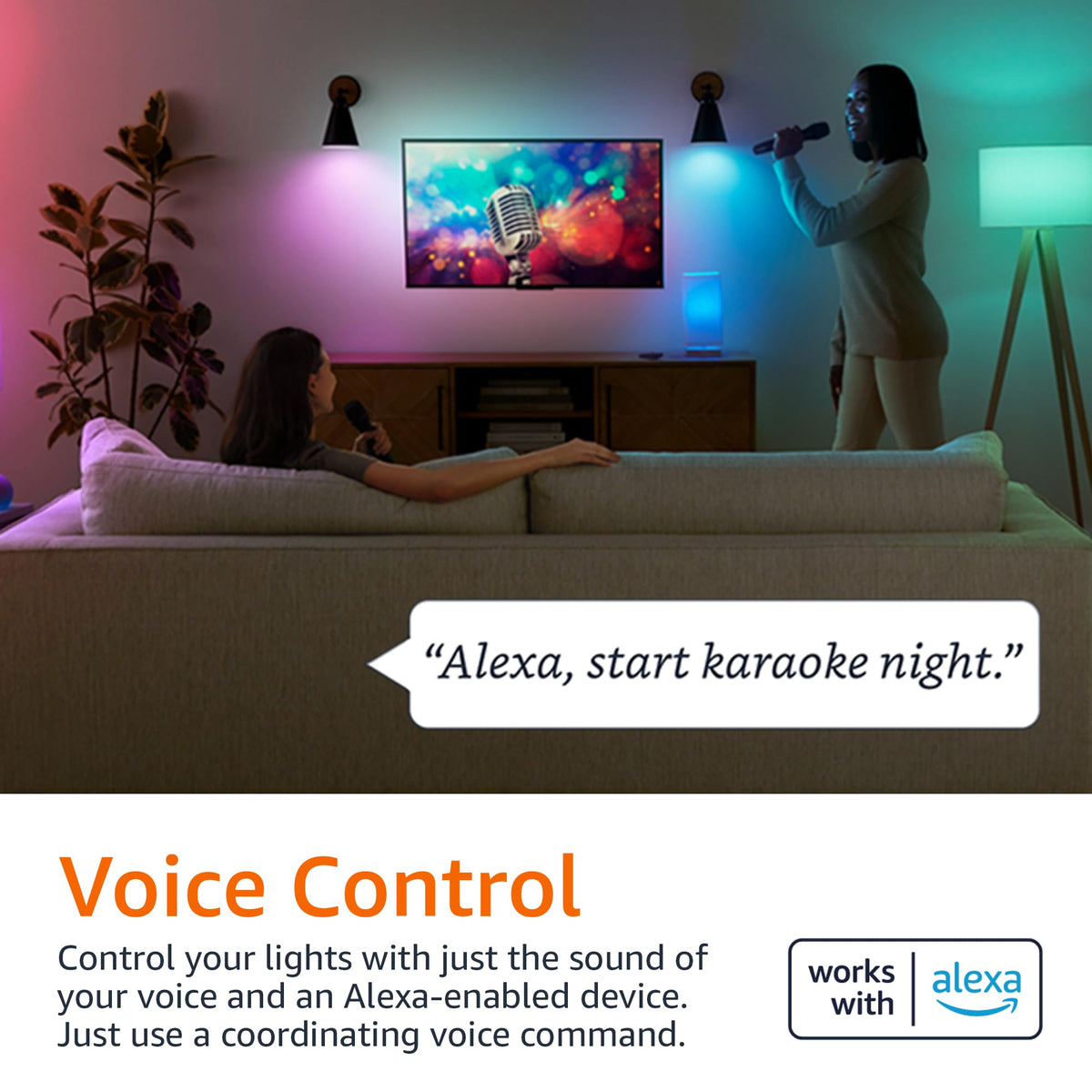 Amazon Basics A19 bulb responds to Alexa for purple living room lighting