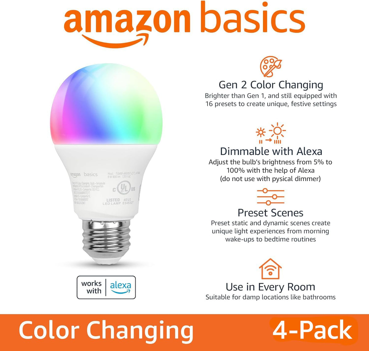 Amazon Basics app shows color presets for quick mood lighting