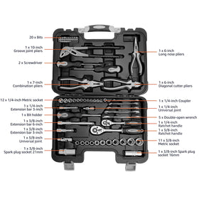Amazon Basics toolkit tools spread demonstrating versatile options for home repairs.