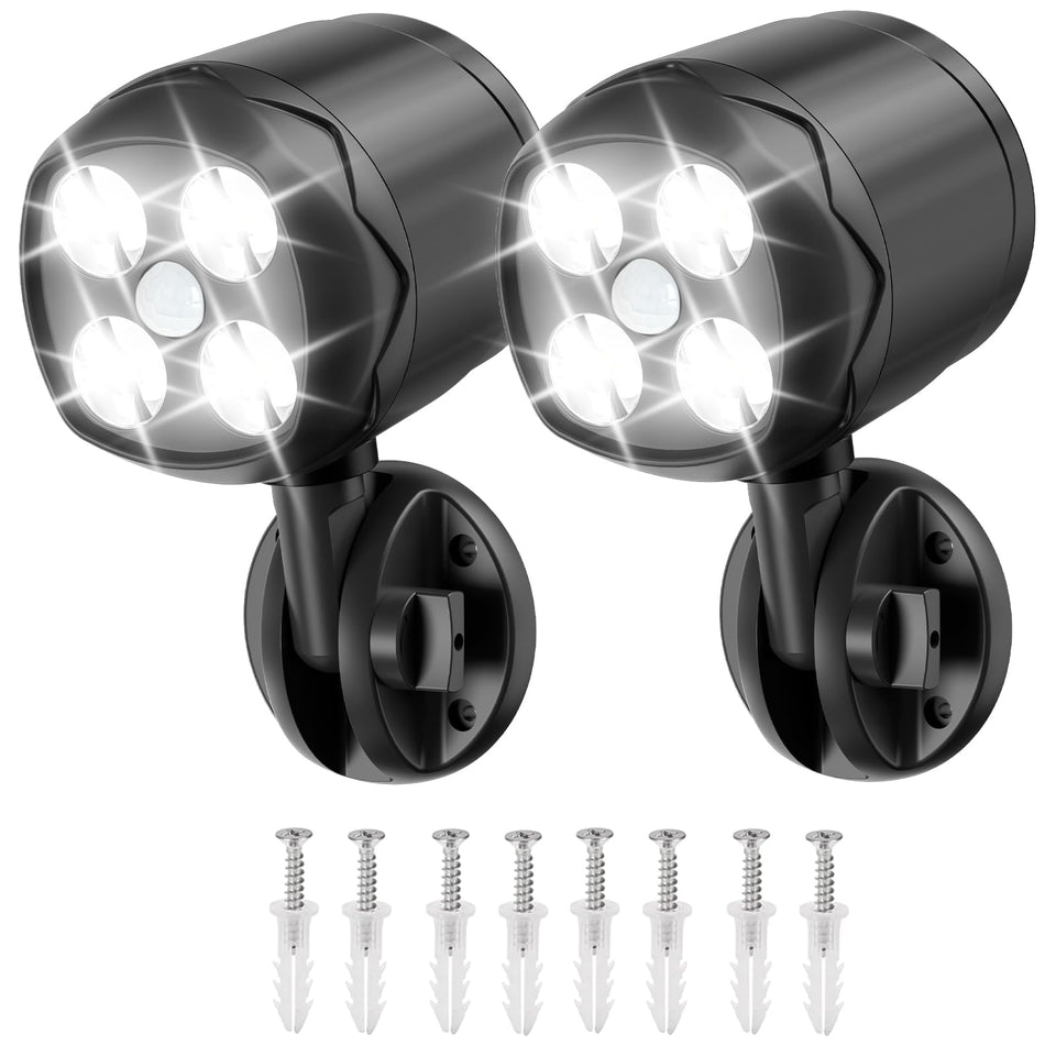 Ambaret battery-operated motion light on porch illuminates entry and steps at night.