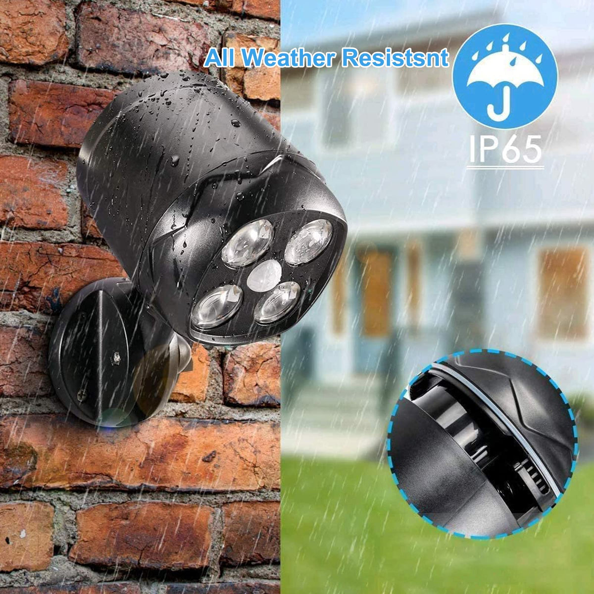 Ambaret IP65 waterproof spotlight withstands rain, ideal for garage and garden paths.