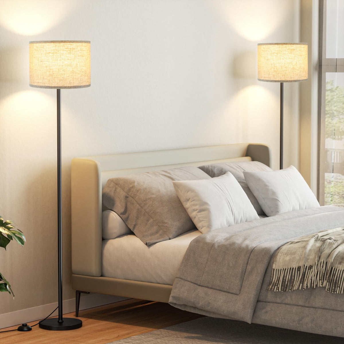 Ambimall 2-pack floor lamps ideal for lounge or den decor.