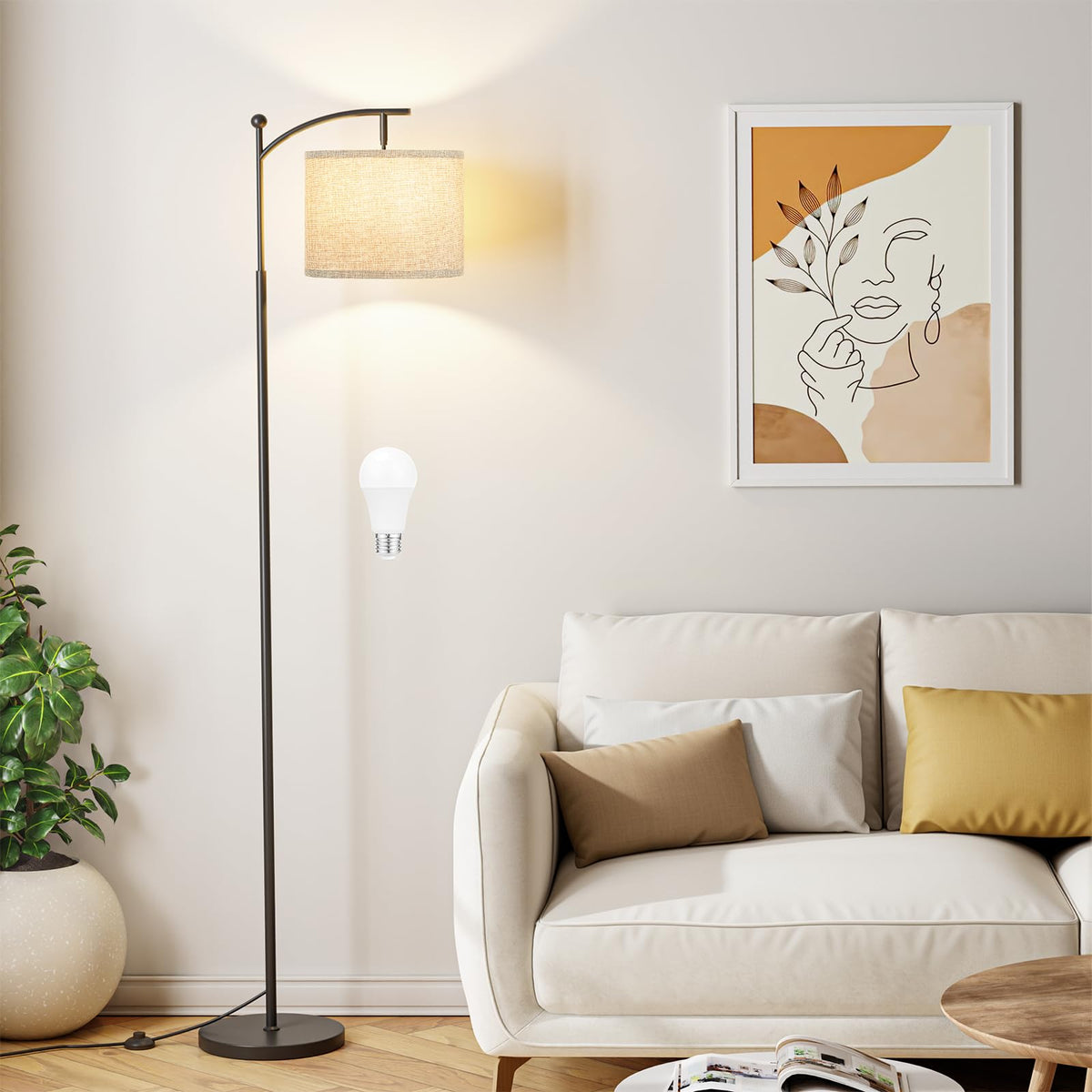 Ambimall 60-inch arc floor lamp provides tall lighting for living rooms.