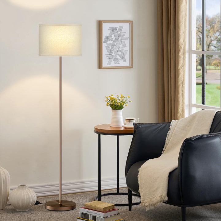 Ambimall 60-inch floor lamp with beige shade and brown pole for cozy living spaces.