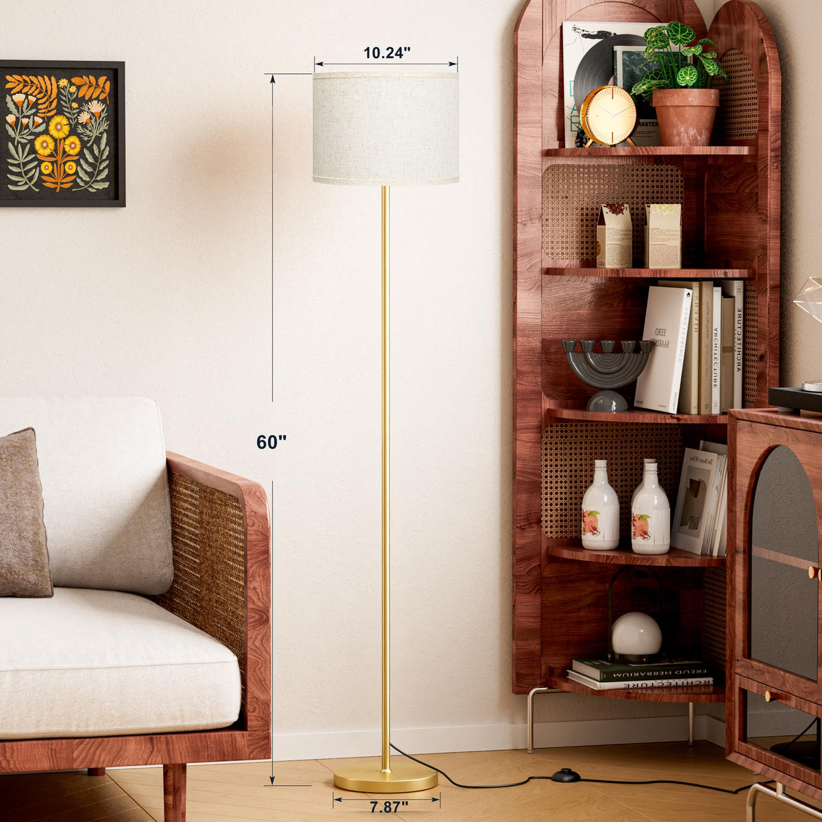 Ambimall floor lamp featuring a gold pole in a modern office or living area