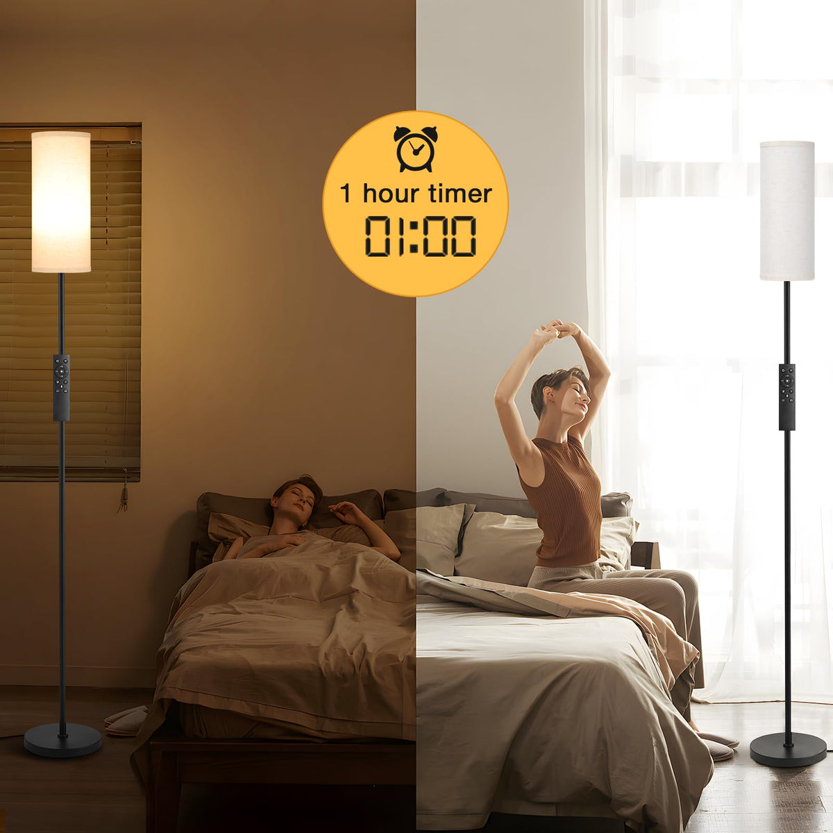 Ambimall 64'' floor lamp color temperature adjustment from warm to cool ambiance.
