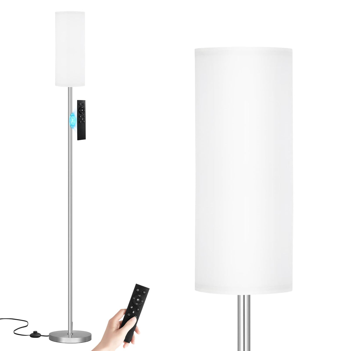 Ambimall 64-inch floor lamp with remote for easy brightness and color temperature control.
